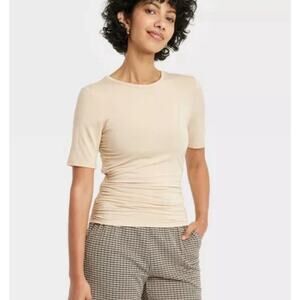 a New Day Elbow Sleeve Slim Fit Crew Neck Ruched Top Women’s XS New